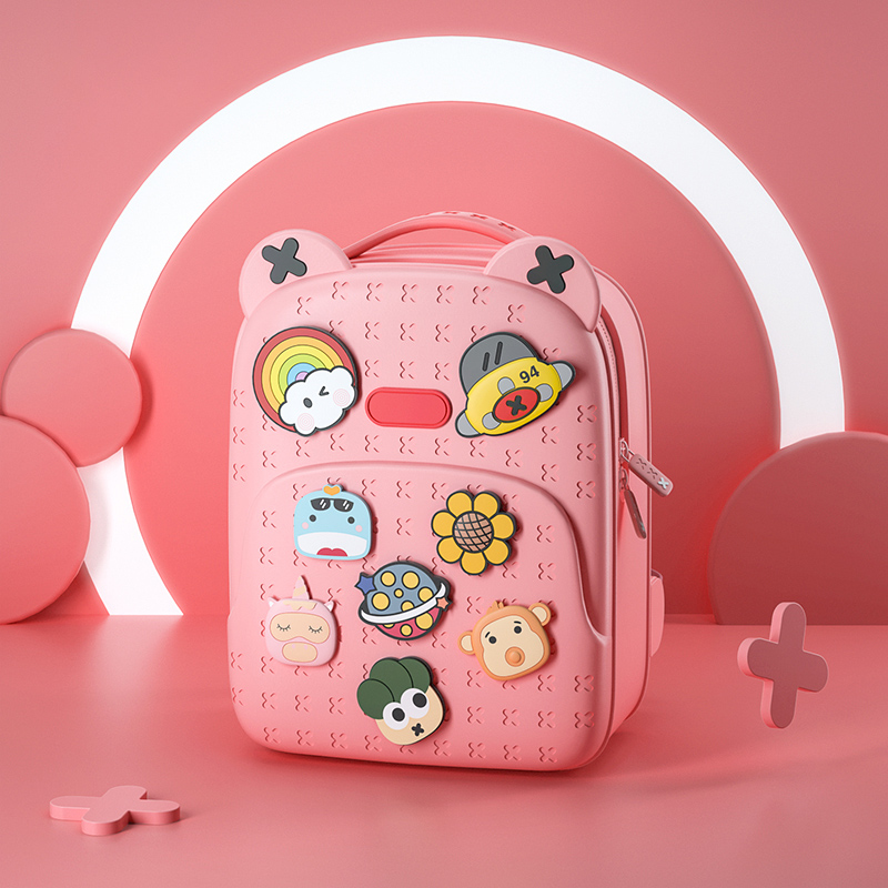 School backpack. Cartoon colorful kids bag for school stationery